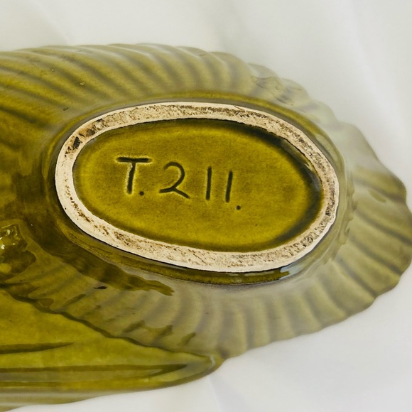 Vintage California Pottery Nut Candy Dish Bowl Oval Green Ridges MCM T211 14.5”L - Picture 5 of 7